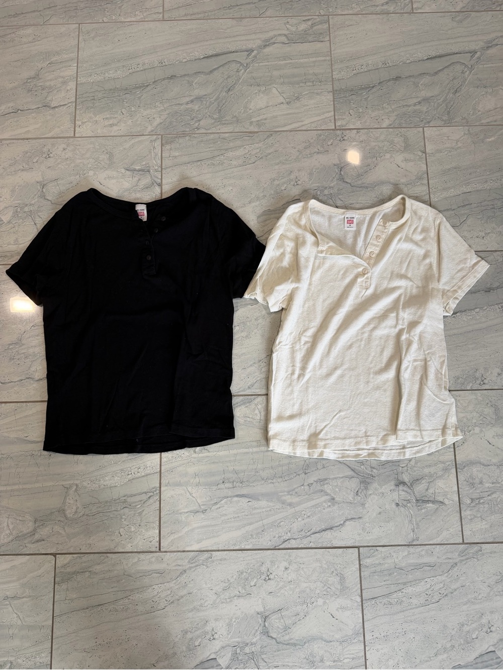 Re/Done Kids Short Sleeve Henley Tee - Black & White
